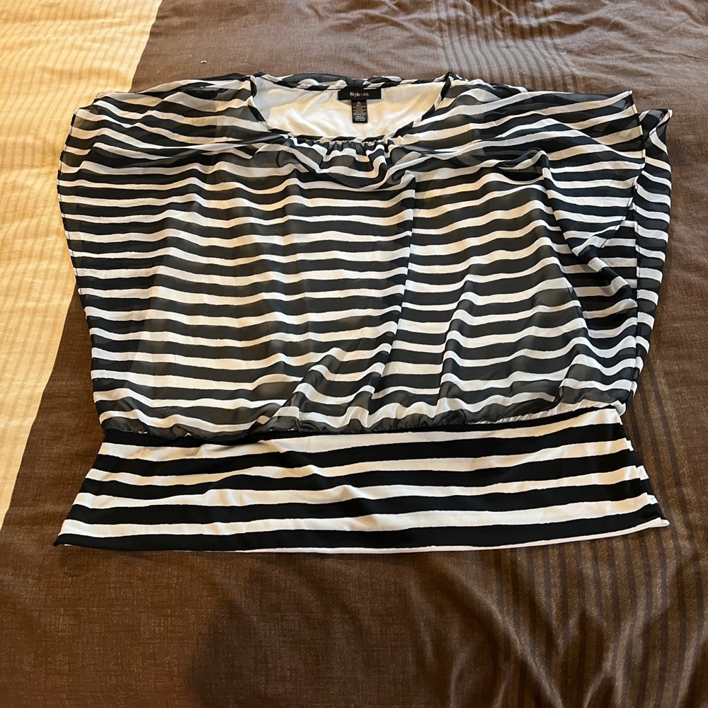 XL Black and White Sheer Style & Co Blouse